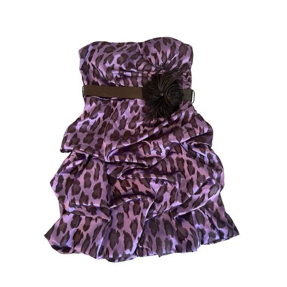 DEB Dress Womens Size 5 Purple Black Animal Mini Satin Strapless Vintage 90s Y2K - Picture 1 of 11